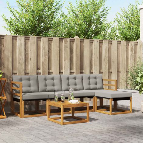 vidaXL Conjunto de sofás de exterior 6 uds. Natural y Gris Claro (1/5)