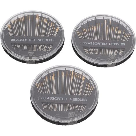 Boîte de rangement ronde de 3 aiguilles à coudre en acier inoxydable de différentes tailles, compacte et portable.