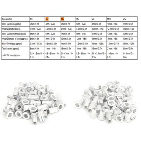 100 pièces/paquet d'écrous à sertir M5 en aluminium à tête plate et à rainure verticale (1/5)