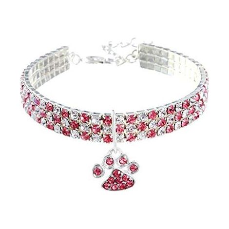 Collier Élastique Réglable pour Chat et Petit Chien avec Pendentif Cœur et Patte Strass, Bijou de Cou Élégant pour Animaux de Compagnie (1/4)