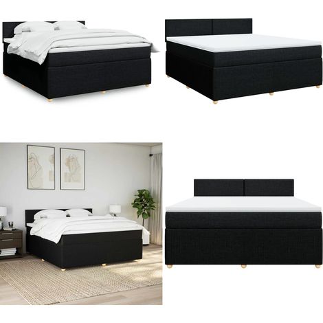vidaXL Sommier à lattes de lit avec matelas Noir 180x200 cm Tissu (1/5)