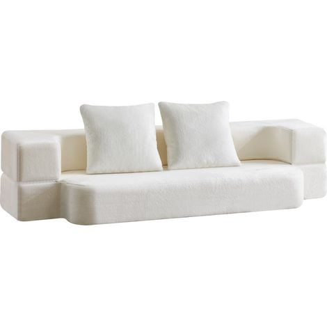 ELVMI Schlafsofa 2-Sitzer mit Kissen, Geschwungene Form, Ohne Montage, aus Schaumstoff, Weiß (1/4)