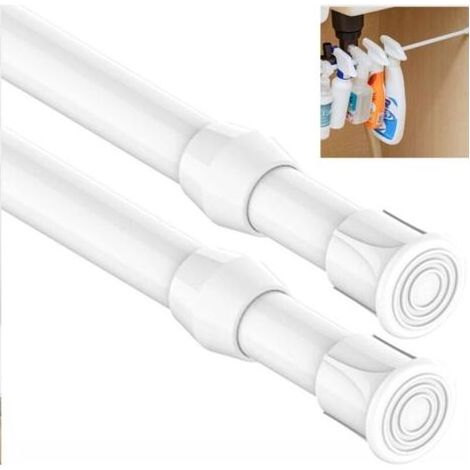 Set mit 2 einziehbaren Gardinenstangen, kein Bohren erforderlich, einziehbare Stangen für Türen und Fenster, Küche, Badezimmer, Schlafzimmer (40-70 cm, weiß) (1/5)