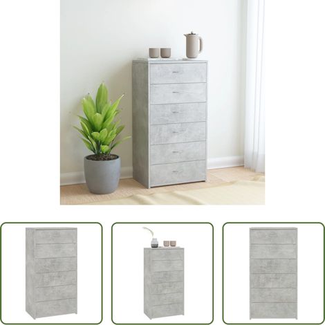 vidaXL Buffet de bureau - Buffet avec 6 tiroirs Gris béton 50x34x96 cm Bois d'ingénierie (1/5)
