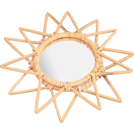 Nordischer Friseurspiegel aus geflochtenem Rattan, dekorativ für Salon, Badezimmer, Hotel, Retro-Schminkspiegel in Sternform zur Wandmontage. (1/5)