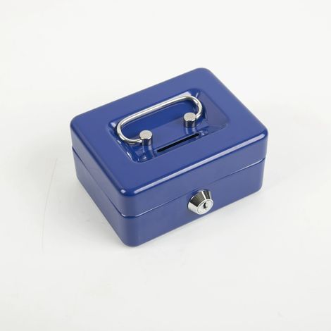 Boîte de réception pour billets et billets avec clé pour ranger et transporter de l'argent tirelire en acier avec porte - monnaie coffre - fort portable, longueur 12,5 cm bleu (1/5)