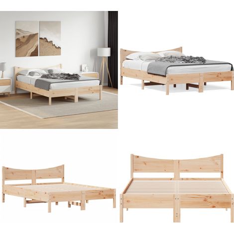 Massivholzbett ohne Matratze 140x200 cm Kiefernholz - Holzbettrahmen - Kiefernholzbett - Doppelbett - Massives Holzbett - Bettgestell - Home & Living (1/5)