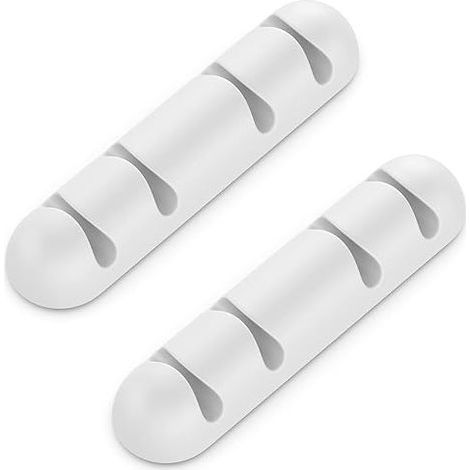 2 Kabelclips, je für 4 Kabel, Kabelmanagement-Organizer für Zuhause und Büro, starker Klebestreifen, weiß (1/3)