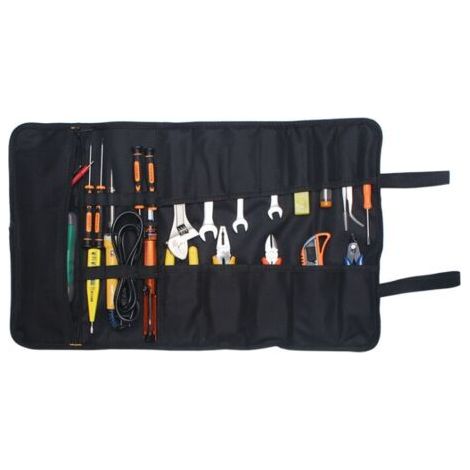 Portable 22 Poches Trousse à Outils Vide, Sacoches Porte-Outils, Organiseur à Outil, Sac/Etui/Pochette Toolkit Enroulable en Tissu Oxford 600D (sans outils) Noir (1/5)