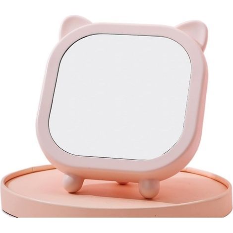 Espejo de maquillaje de escritorio rosa con orejas de conejo, espejo de escritorio duradero y estable de alta definición adecuado para el dormitorio y el tocador (1/5)