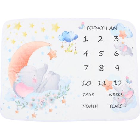 Couverture en flanelle douce pour nouveau-né avec motif éléphant - Idéale pour photos mensuelles et souvenirs de bébé (1/5)
