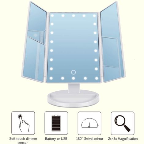 TrAdE Shop Traesio - Specchio Orientabile 360 Gradi Touch Screen Tavolo 2 Ingrandimenti Bagno Make Up - (1/3)