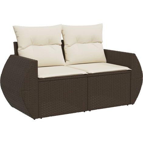 Maison Exclusive - Gartensofa mit Kissen 2-Sitzer Braun Poly Ratt