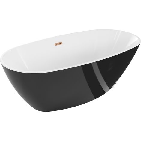Mexen Eris baignoire autoportante 180 x 95 cm, blanc/noir, trop-plein cuivre brossé - 53441809575-65 (1/5)