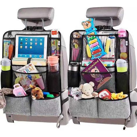 Organisateur de voiture 2 pièces - Sac de rangement pour dossier de voiture - Sac de rangement suspendu - Gris - Tissu Oxford - 64 × 45 cm (1/5)