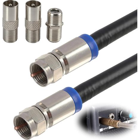 Câble coaxial RG6 pour TV, Connecteur F en cuivre étanche avec adaptateur F81 RF, vidéo HD jusqu’à 3 GHz, pour récepteur satellite, antenne parabole, boîte DVB-T/T2 (1/5)
