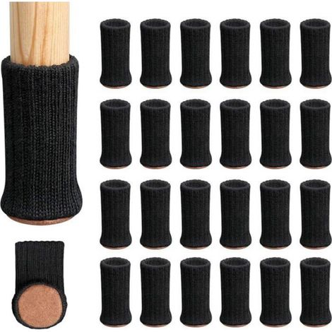 24 Chaussettes de pied, antidérapantes, feutre, polyester, noir, pour chaise, table, bureau, sol bois (1/5)