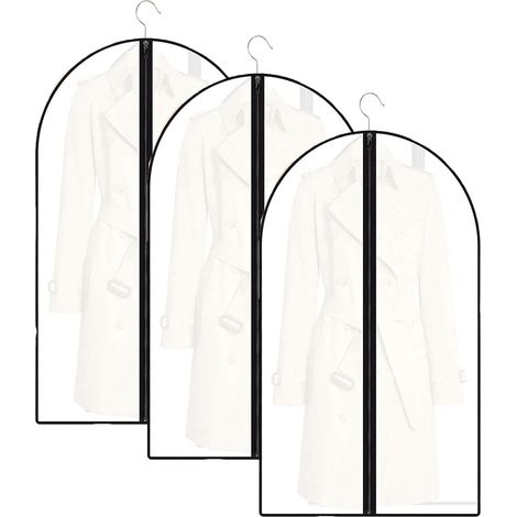 Lot de 3 housses de vêtements 60 x 100 cm - Sacs anti-poussière avec fermeture éclair - En PEVA - Translucide - Imperméables - Réutilisables - Respirants - Anti-mites (1/5)