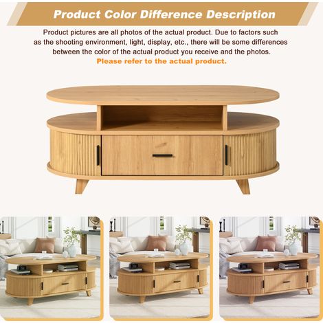 Ovale Couchtisch 100x50x40 cm aus MDF, Natur, mit Stauraum fürs Wohnzimmer – MEUBLIV (1/5)