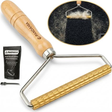 Brosse Anti Poils Animaux & Rasoir Anti-Bouloche Manuel - Ramasse Poils Chat et Chien sur Tapis, Canapé, Arbre à Chat, Siège Voiture - Tissus Épais - Bois de Hêtre - Usage Intensif Pro (1/5)