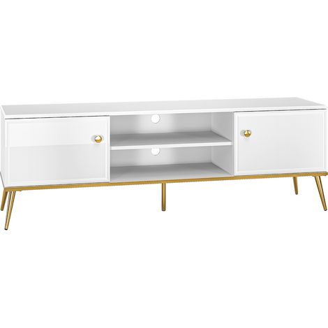 Selsey DARRBY - Meuble TV - 160 cm - avec pieds dorés - blanc