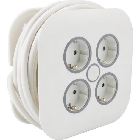 Enrouleur domestique 4 prises Schuko 7m - Blanc - Zenitech (1/5)