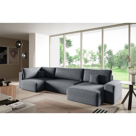 Wohnlandschaft mit Schlaffunktion ARONA XL Stoff Centaur Dunkelgrau Ottomane Rechts