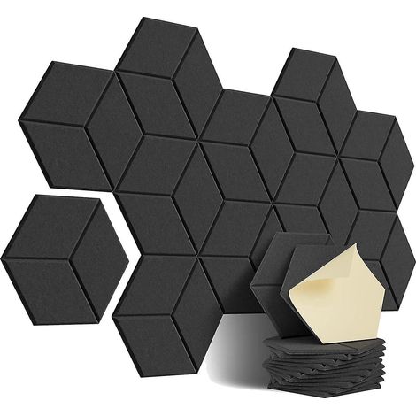 Lot de 12 panneaux adhésifs en mousse acoustique pour l'isolation phonique et le traitement acoustique (noir) (1/5)
