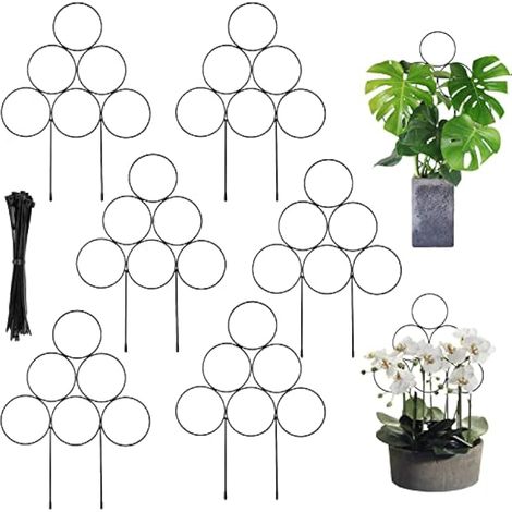 Lot de 6 treillis pour plantes d'intérieur de 30,5 cm, treillis de jardin en fer noir pour plantes grimpantes, treillis empilable support pour plantes dintérieur avec 40 attaches de câble (1/5)