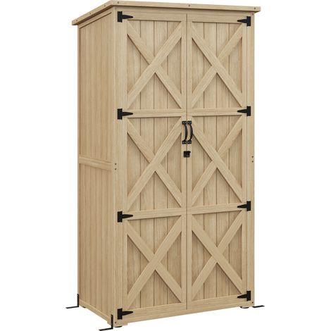 Armoire jardin bois pin autoclave, abri remise outillage 90x54,5x161/168,5cm, 2 étagères, toit bitumé étanche (1/5)