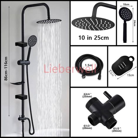 Ensemble de douche de pluie fendue pour baignoire noire/chromée, avec système de douche à main, accessoires de robinetterie, adaptateur, robinets mélangeurs Robinets de baignoire pour colonne de douch (1/4)