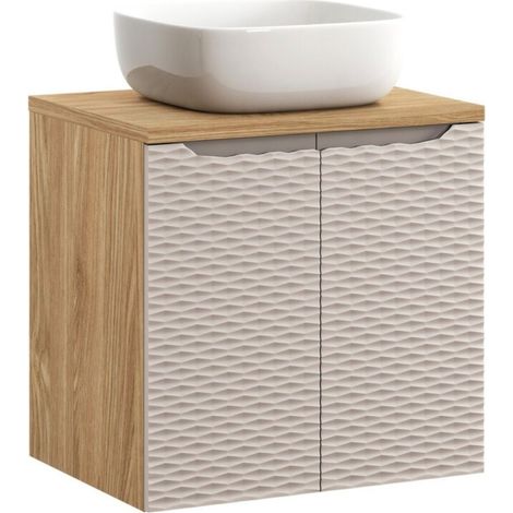 Set da bagno YOKA beige: mobiletto sotto lavabo con armadietti 60 cm + piano lavabo + lavabo da appoggio