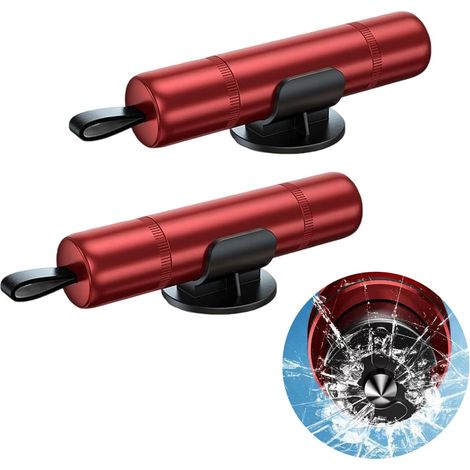 2-teiliges Notfall-Werkzeugset: Scheibenbrecher und Gurtschneider mit 2 Halterungen – 2-in-1-Autoscheibenbrecher und Gurtschneider, Autosicherheit, Rot (1/5)