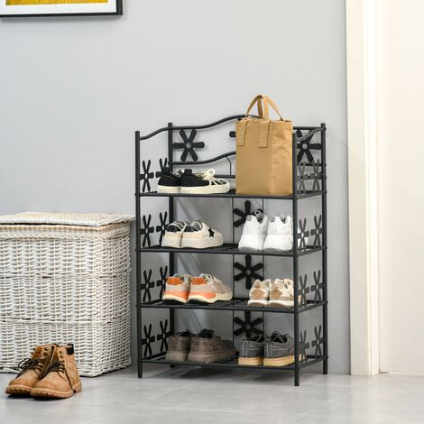 Schuhregal aus schwarzem Metall mit 4 Ablagen 59,5 x 30 x 92 cm OKMYHOME (1/5)