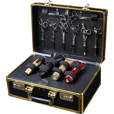 Tragbarer großer Friseursalon Stylist Koffer für Werkzeugaufbewahrung Display Gold + Schloss (1/5)