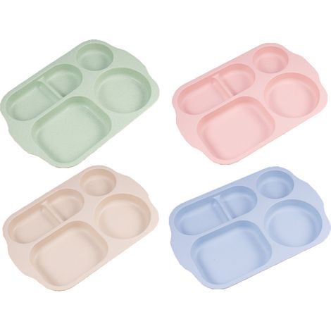Assiette Plate - 28 Cm - 5 Compartiments - Polypropylène Alimentaire - Incassable - Pour Enfants Et Familles - Lot De 4 (1/5)