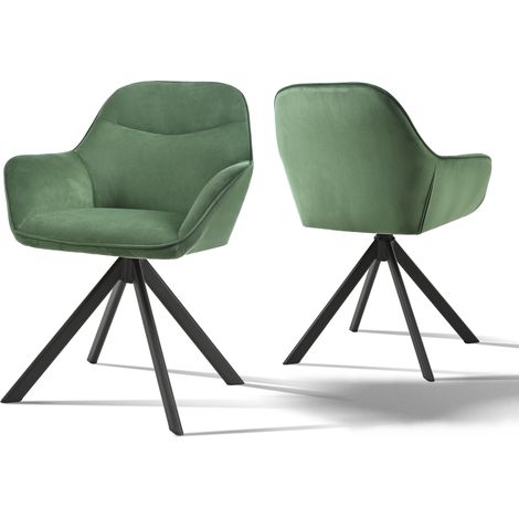 Goeurvant 360° Drehstühle mit weichem Sitz, eleganter, geschwungener Rückenlehne und ergonomischen Armlehnen, stilvoller Komfort für jedes Zimmer - 2er Set - Grün