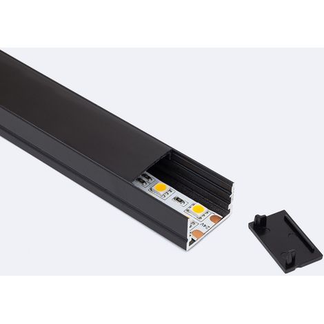 Profilo Alluminio Superficie per Striscia LED fino a 20mm con Coperchio Continuo Nero 2 m Nero traslucido (1/4)
