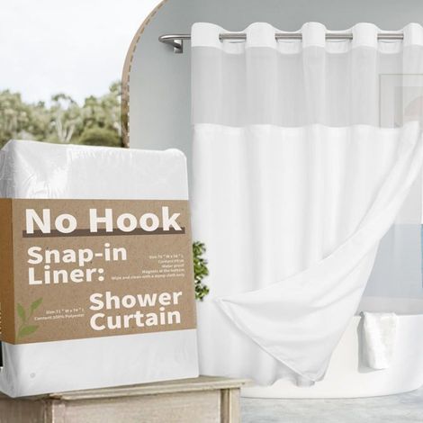 Rideau de douche texturé sans crochets avec doublure PEVA amovible - 180 x 188 cm (183 cm), style hôtel avec fenêtre transparente (1/4)