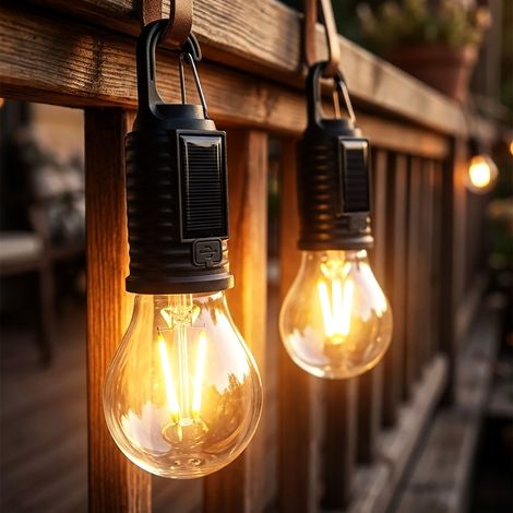 Solar LED Glühbirne 17 cm mit Dimmer auch per USB wieder aufladbar - 2er Set - Garten Dekolampe wetterfest zum Aufhängen 3 Leuchtmodi