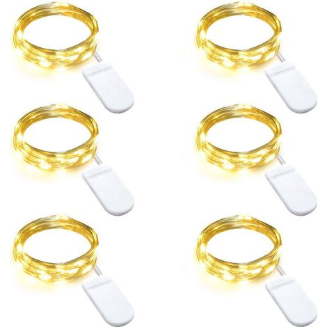 Lot de 6 guirlandes lumineuses à piles (5 m) 50 LED, mini guirlandes lumineuses à LED en fil de cuivre, étanches pour intérieur (1/4)