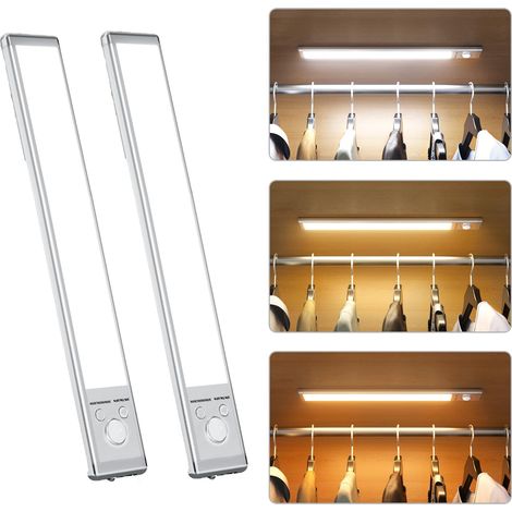 Lot de 2 lampes LED intelligentes à induction pour le corps humain, longue veilleuse autocollante rechargeable, 24 cm, lumière tricolore (1/5)