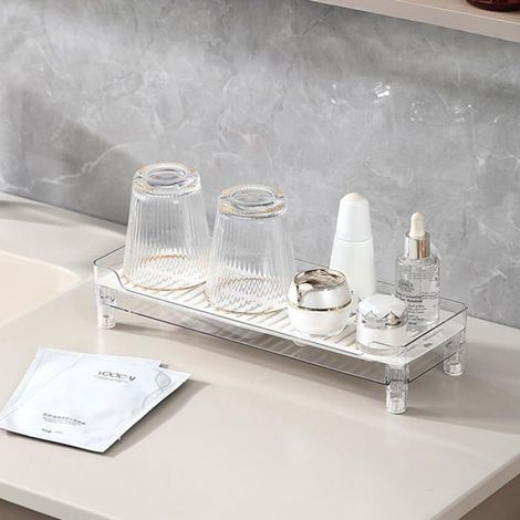 Plateau salle de bain rectangulaire - - 35x12 cm - Blanc - Plastique imperméable - Antidérapant - Drainage rapide (1/5)