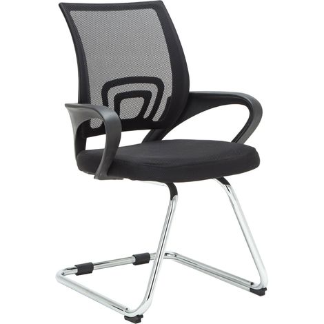 Chaise de bureau reception sans roulettes dossier en maille avec accoudoirs noir BUR10499