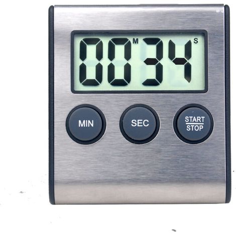 Mini Digital Timer, 24 Hour Format, Countdown and Stopwatch, for Kitchen, Sports, Study, Meeting, Parking, Medical Treatment Stainless Steel Black