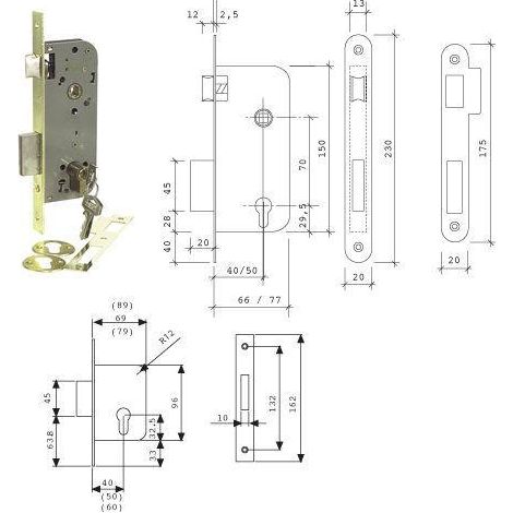 Cerradura Madera Embutir  23X40Mm 203140Hl Laton Canto Cuadrado Tesa (1/3)
