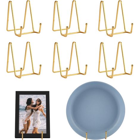 Lot de 6 Support d'Assiette Décoratif 10,5 cm Or - Chevalet en Métal pour Cadre Photo, Livre, Tableau et Œuvres d'Art - Petit Porte-Assiette Moderne et Stable pour Décoration de Table (1/5)