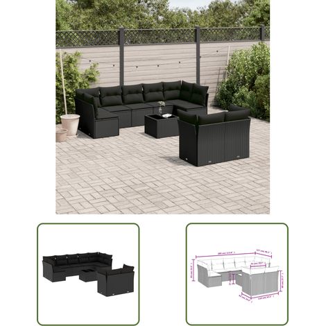 The Living Store 10-tlg. Garten-Sofagarnitur mit Kissen Schwarz Poly Rattan - Gartengestelle - Gartenmöbelset - Outdoor Möbel - Lounge Set - Rattan Gartenmöbel (1/3)