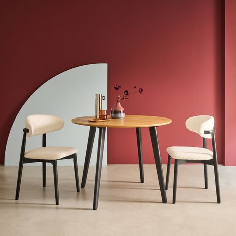 Table à manger ronde effet chêne pieds métal noir 4 places (1/5)