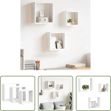 Étagères en MDF - Étagères murales sous forme de cube 3 pcs Blanc MDF (1/5)
